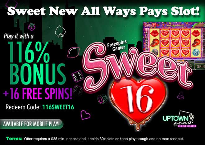 Uptown Aces Sweet 16 Video Slot Free Spins