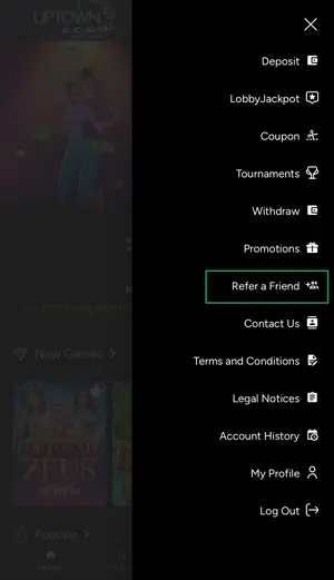 Refer a friend menu item