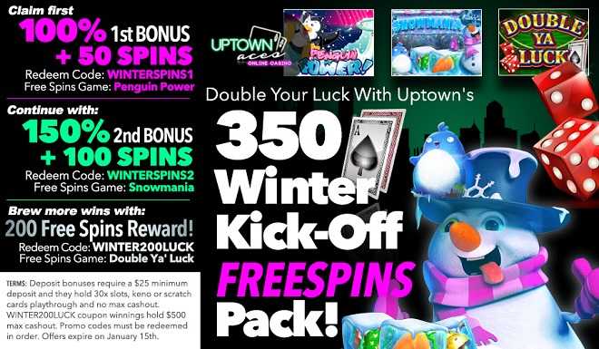 Uptown Aces’ 350 Uptown Free Spins Pack!