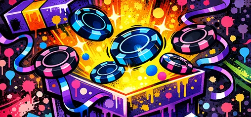 Casino chips coming out of a box